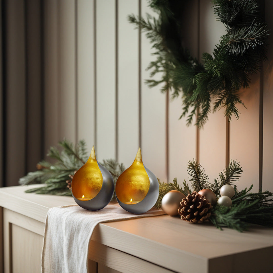 Gold and Black Tea-Light Candle Holders - Set of 3