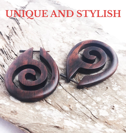 African queen tribal wood earrings